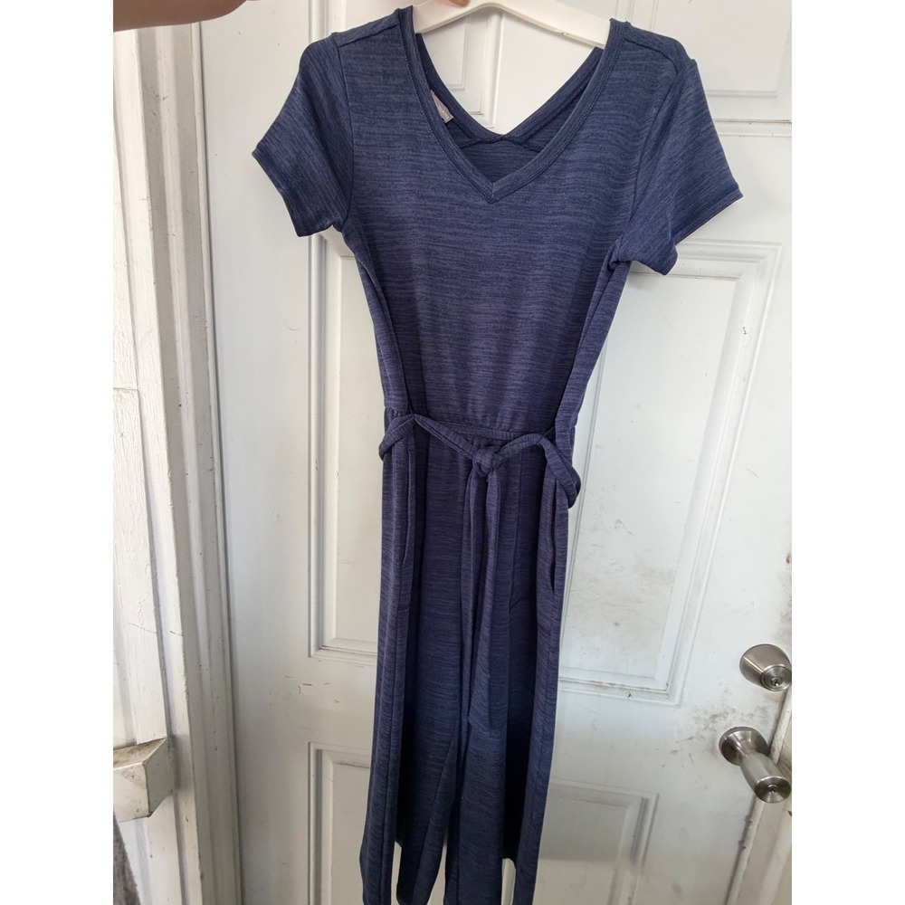 Talbots Womens SP Blue Space Dye V-Neck Short Sleeve Belted Jumpsuit w/Pockets